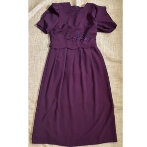 Vintage Red Navy Blue Checkered Floral Embellishment Dress Size 14 Tiered Top